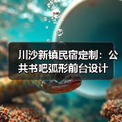 川沙新镇民宿定制：公共书吧弧形前台设计（图1）